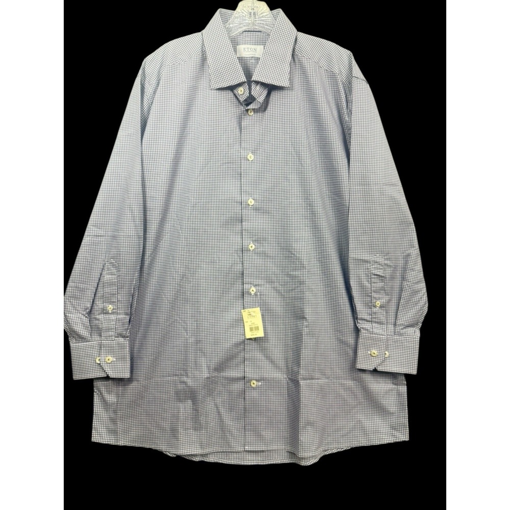 Eton Mens Contemporary Fit Buttoned Long Sleeve‎ Gingham Purple Shirt 46 18
